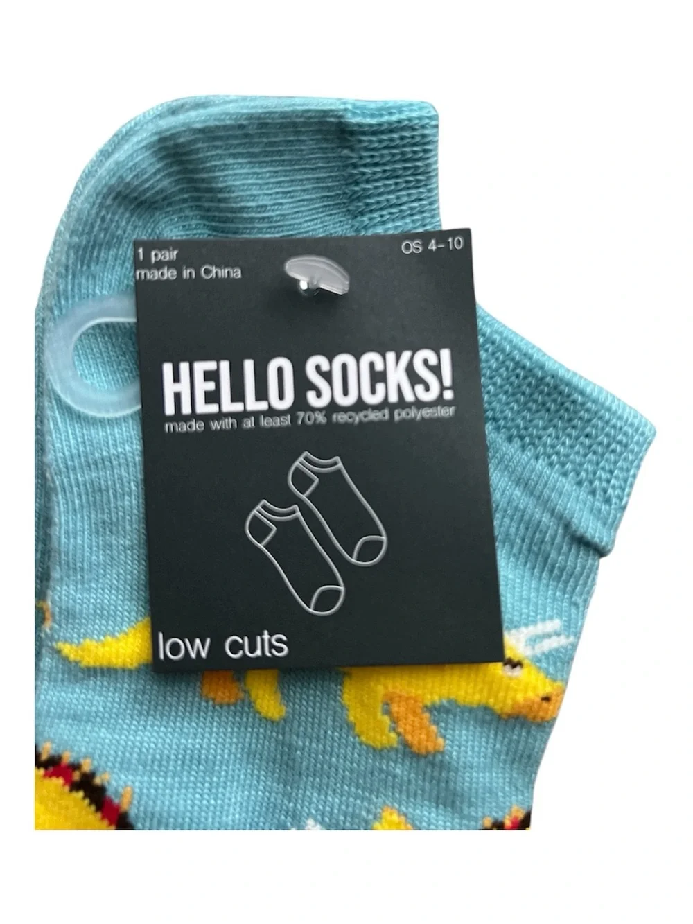 Blue Ankle Socks with Yellow Dinosaur Print